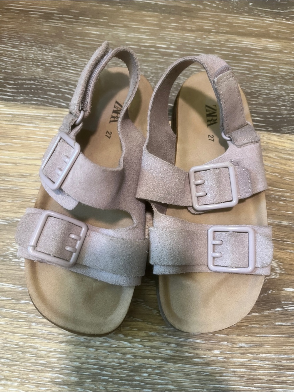 Zara Light Pink Suede Double-Buckle Kids Sandals